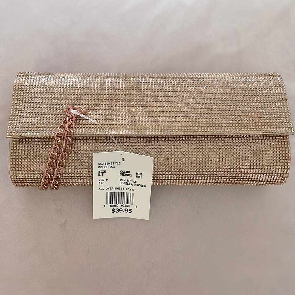 David’s Bridal Rose Gold Metallic Baguette Foldover Crossbody Clutch - Picture 5 of 8